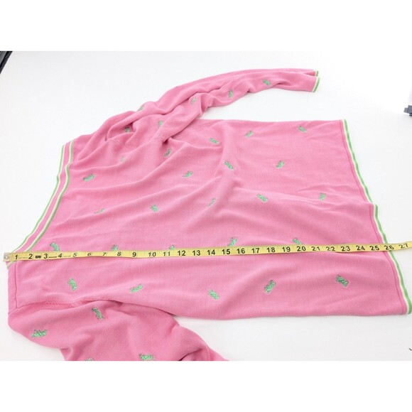 Quacker Factory Pink Silk Cotton Green Grasshoppers Cardigan Sweater Size Small - Picture 7 of 8